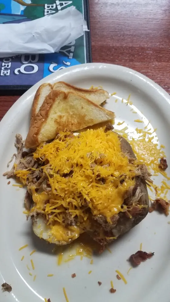 BBQ Pork Baked Potato with Garlic Toast